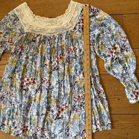 Sundance Peasant Top SZ S Floral Lace Yoke Peasant Sleeves Floral Cottage Boho - Picture 7 of 7